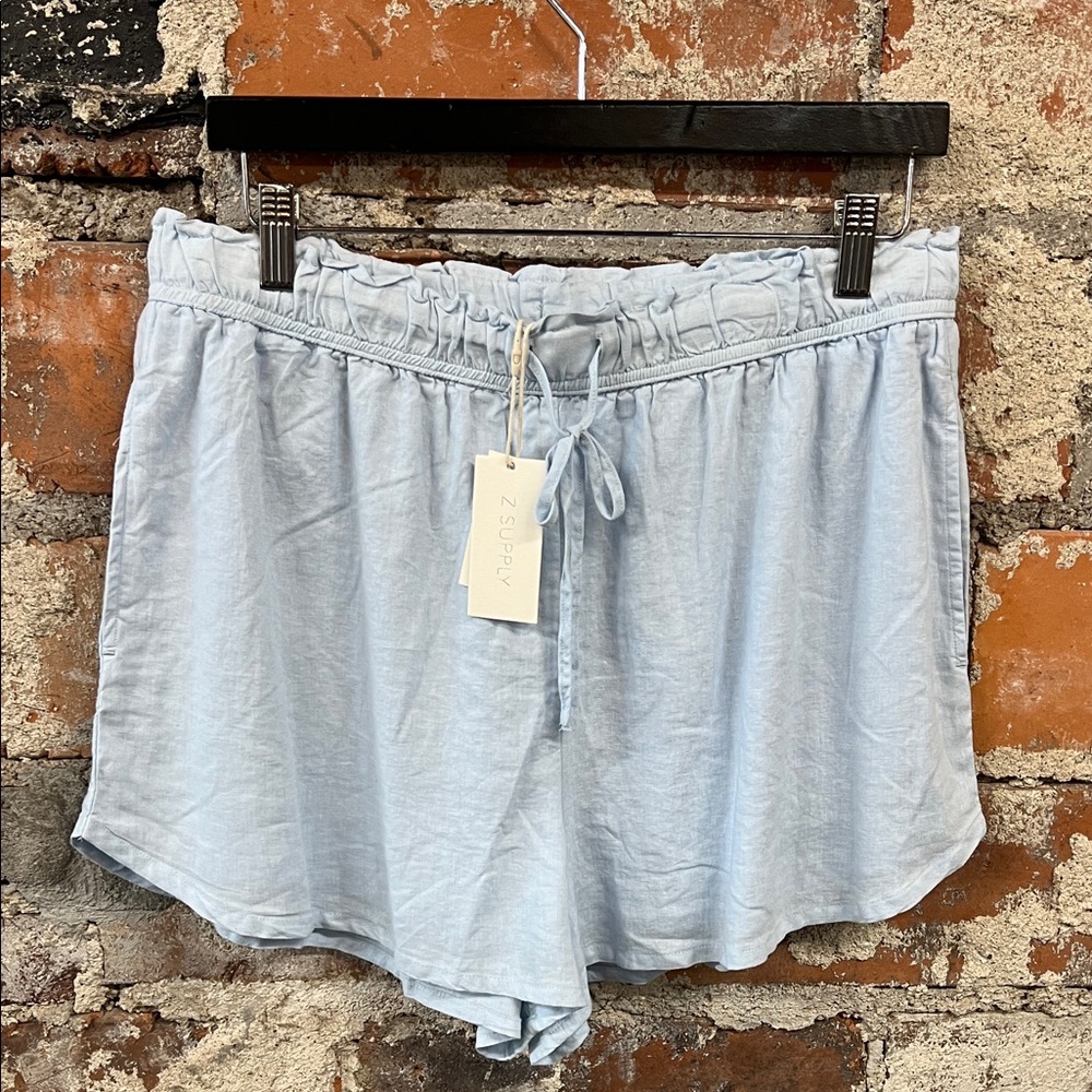 Z Supply High Waist Light Blue Linen/ Rayon fully lined Shorts  SZ Large